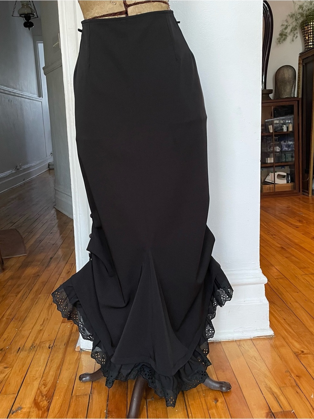 Vintage Black Lace-Trim Mermaid Skirt Versatine